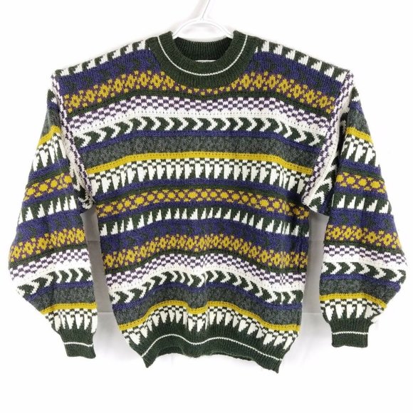 Vtg Mohair Wool Blend Heavy Multicolor Geometric Chunky Hip Hop Sweater Mens XL - Picture 1 of 6